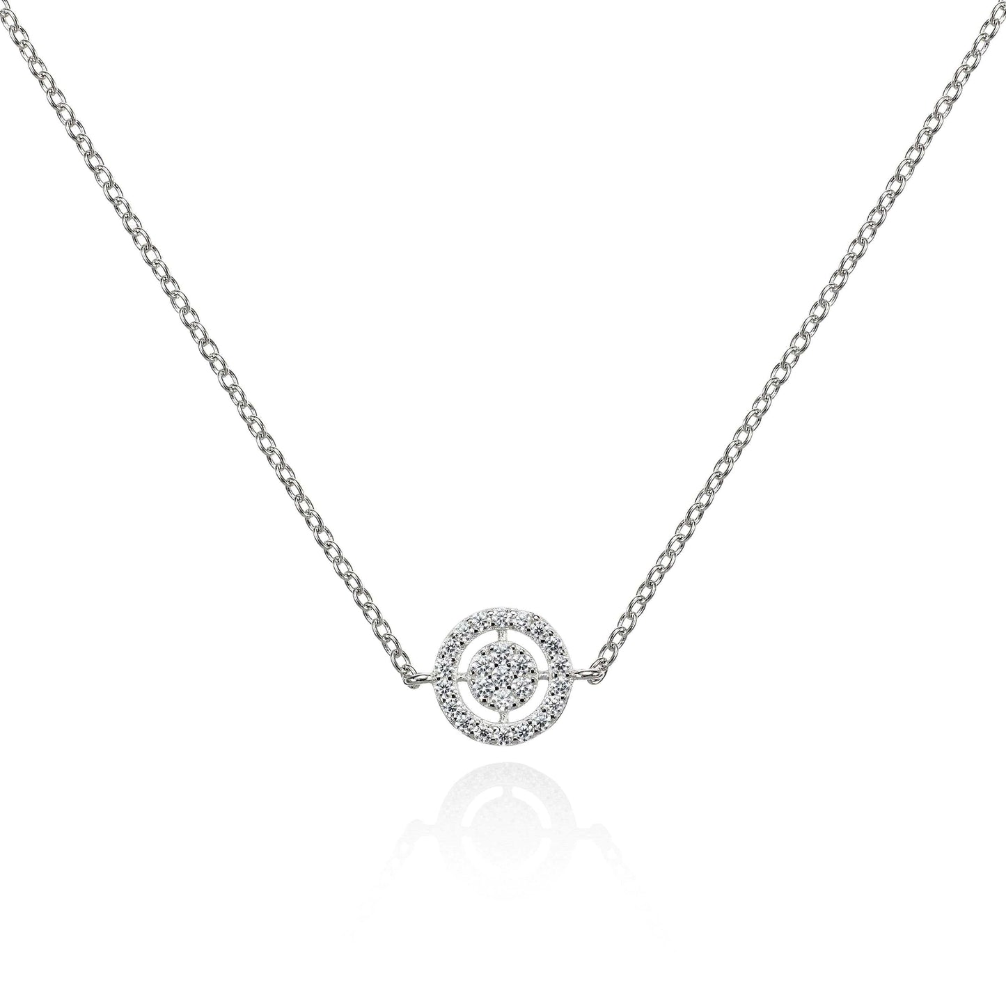Sterling Silver Target Pendant Necklace with Cubic Zirconia Stones - namana.london