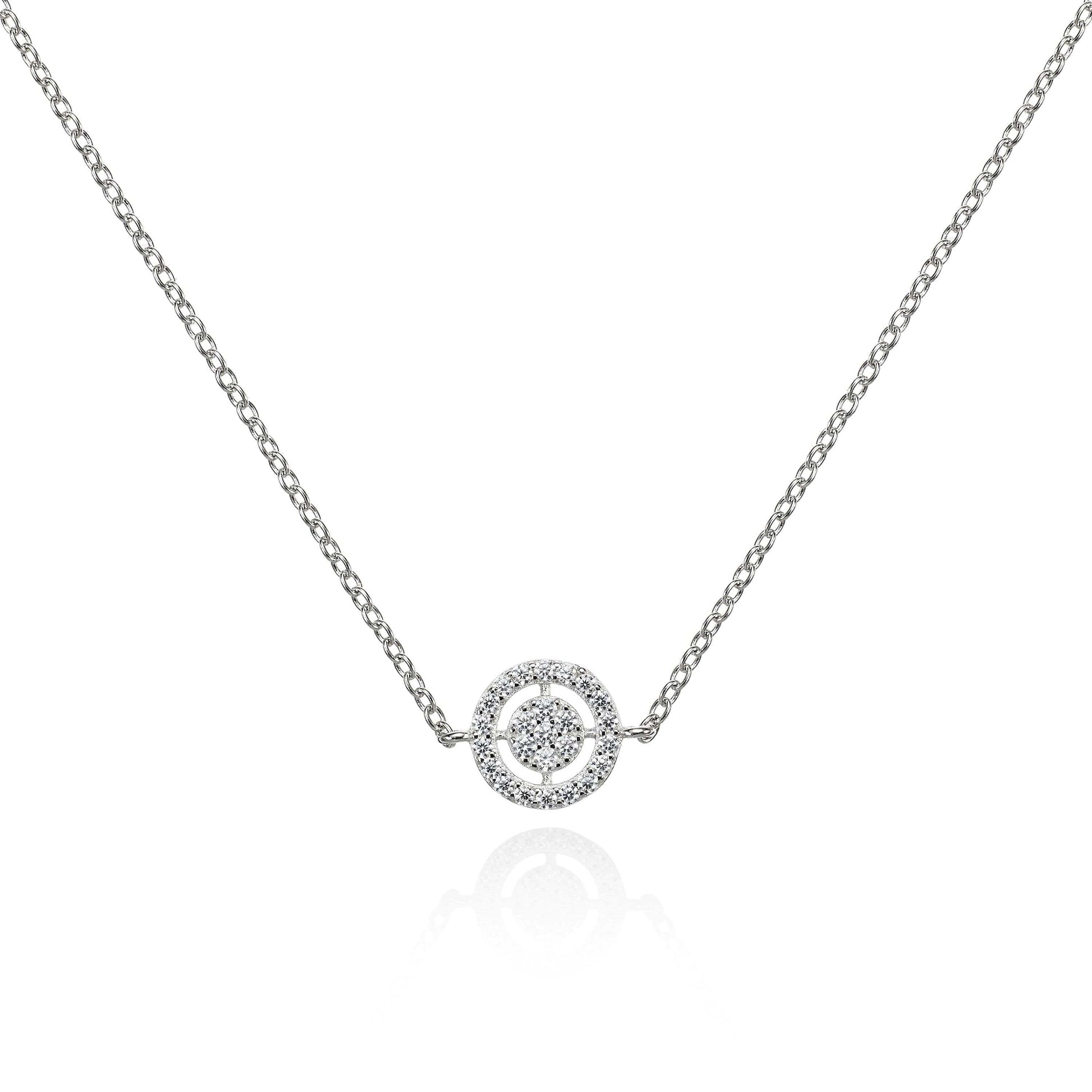 Sterling Silver Target Pendant Necklace with Cubic Zirconia Stones - namana.london