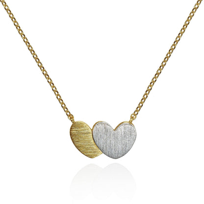 Double Heart Gold Pendant Necklace for Women - namana.london