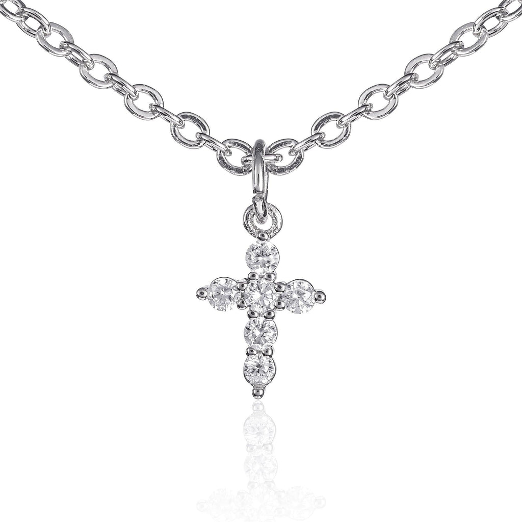 Dainty Cross Pendant Necklace for Women with Cubic Zirconia
