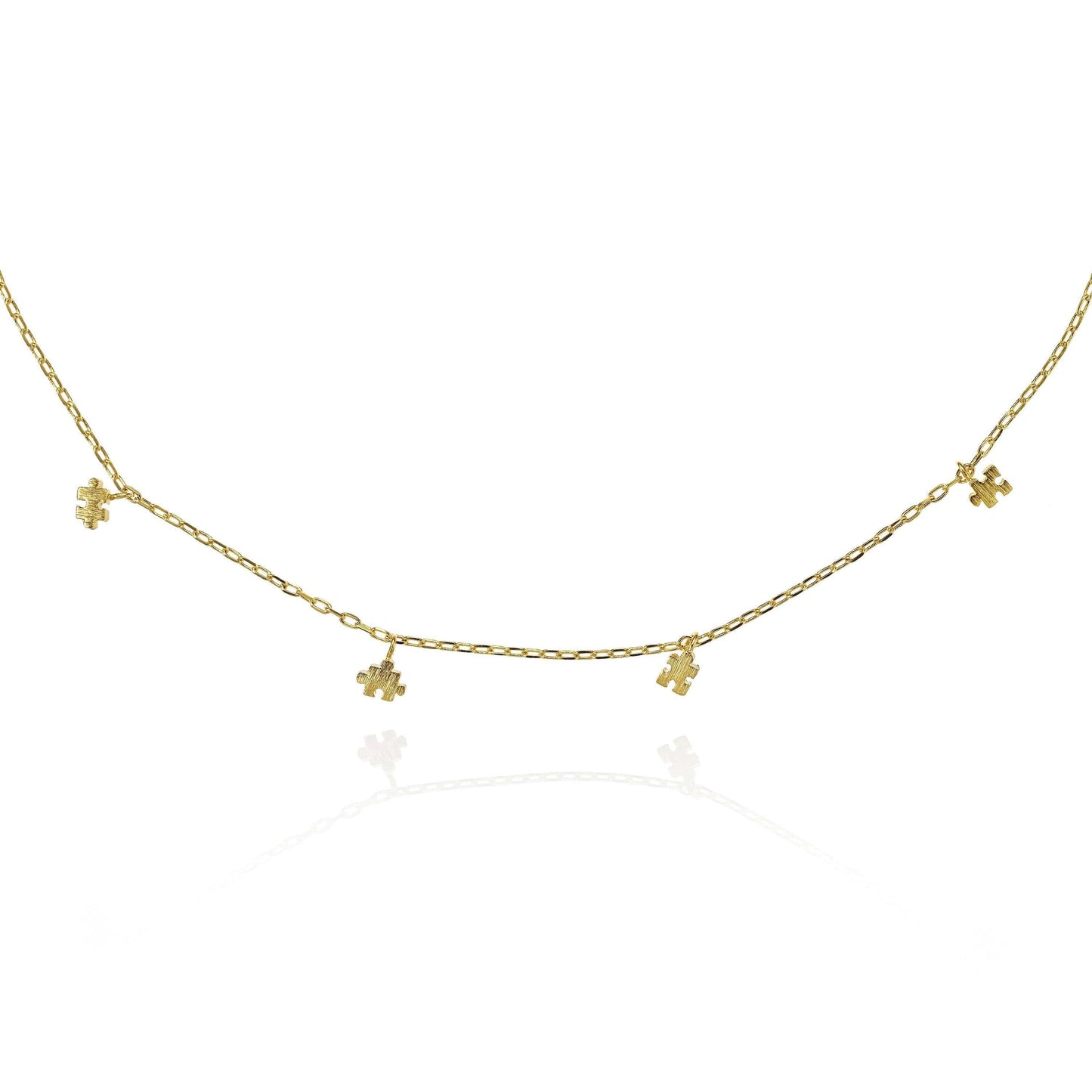 Gold Puzzle Collar Necklace with Jigsaw Charms - namana.london