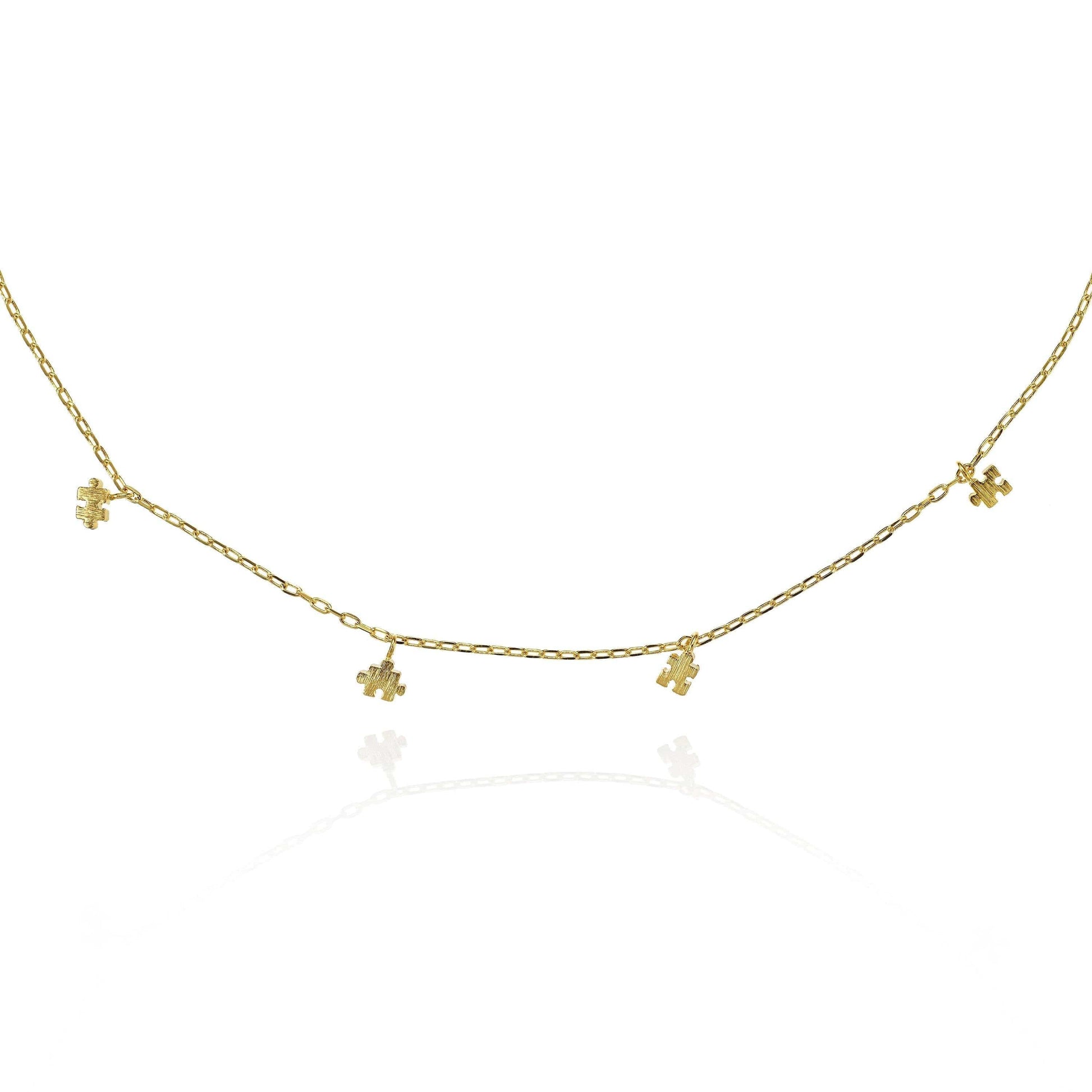 Gold Puzzle Collar Necklace with Jigsaw Charms - namana.london