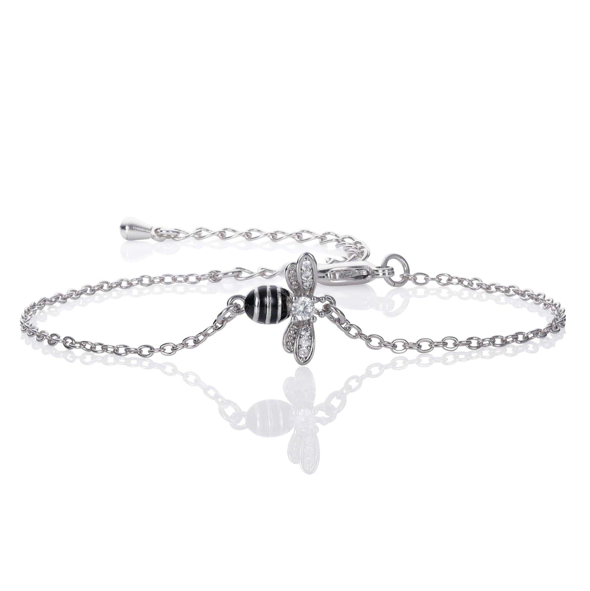 Bumble Bee Bracelet with Cubic Zirconia and Black Enamel - namana.london
