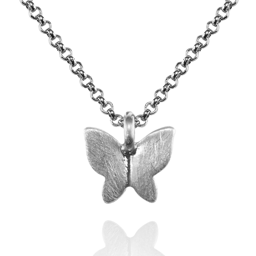 Butterfly Pendant Necklace with Brushed Finish - namana.london