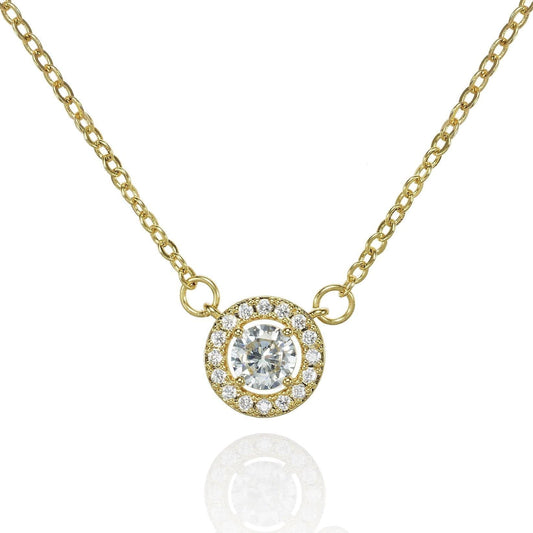 Gold Halo Pendant Necklace with Cubic Zirconia - namana.london