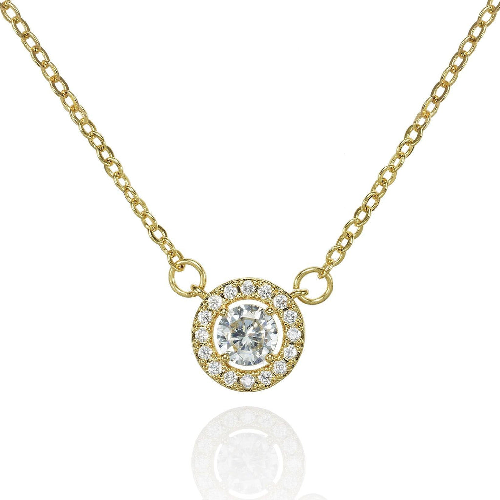 Gold Halo Pendant Necklace with Cubic Zirconia - namana.london