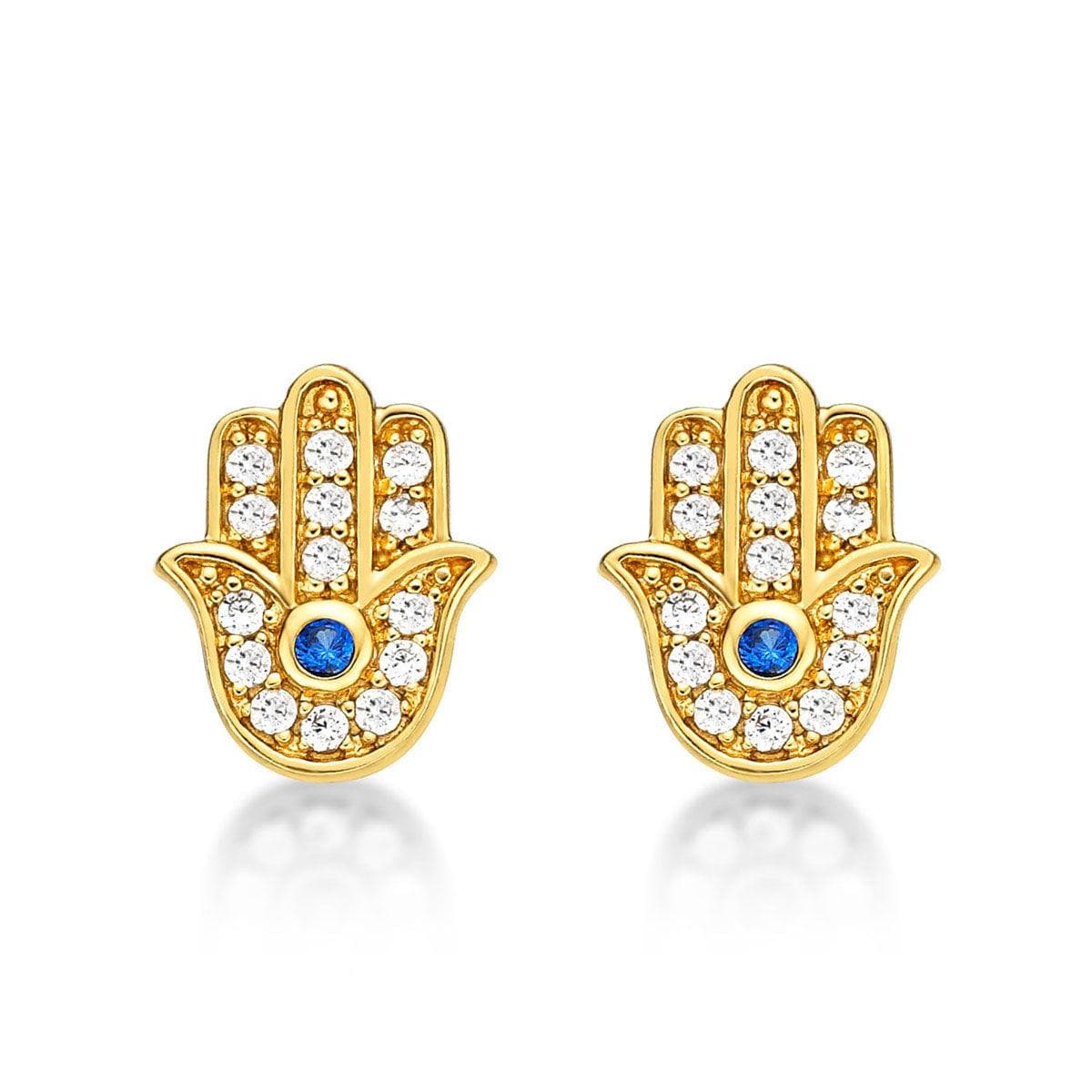 Gold Plated Hamza Hand Stud Earrings for Women - namana.london