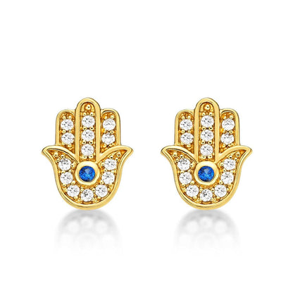 Gold Plated Hamza Hand Stud Earrings for Women - namana.london