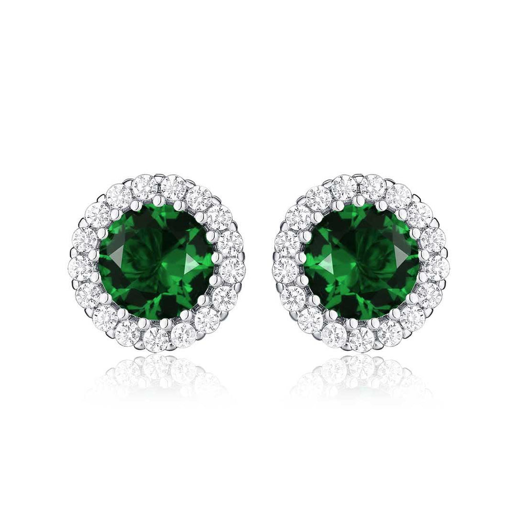 925 Sterling Silver Round Green Halo Stud Earrings for Women - namana.london