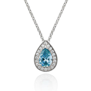 Teardrop Pendant Necklace a Light Blue Cubic Zirconia Gemstone - namana.london