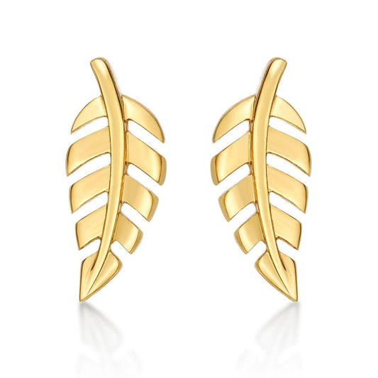 Small Gold Plated Feather Stud Earrings for Women - namana.london