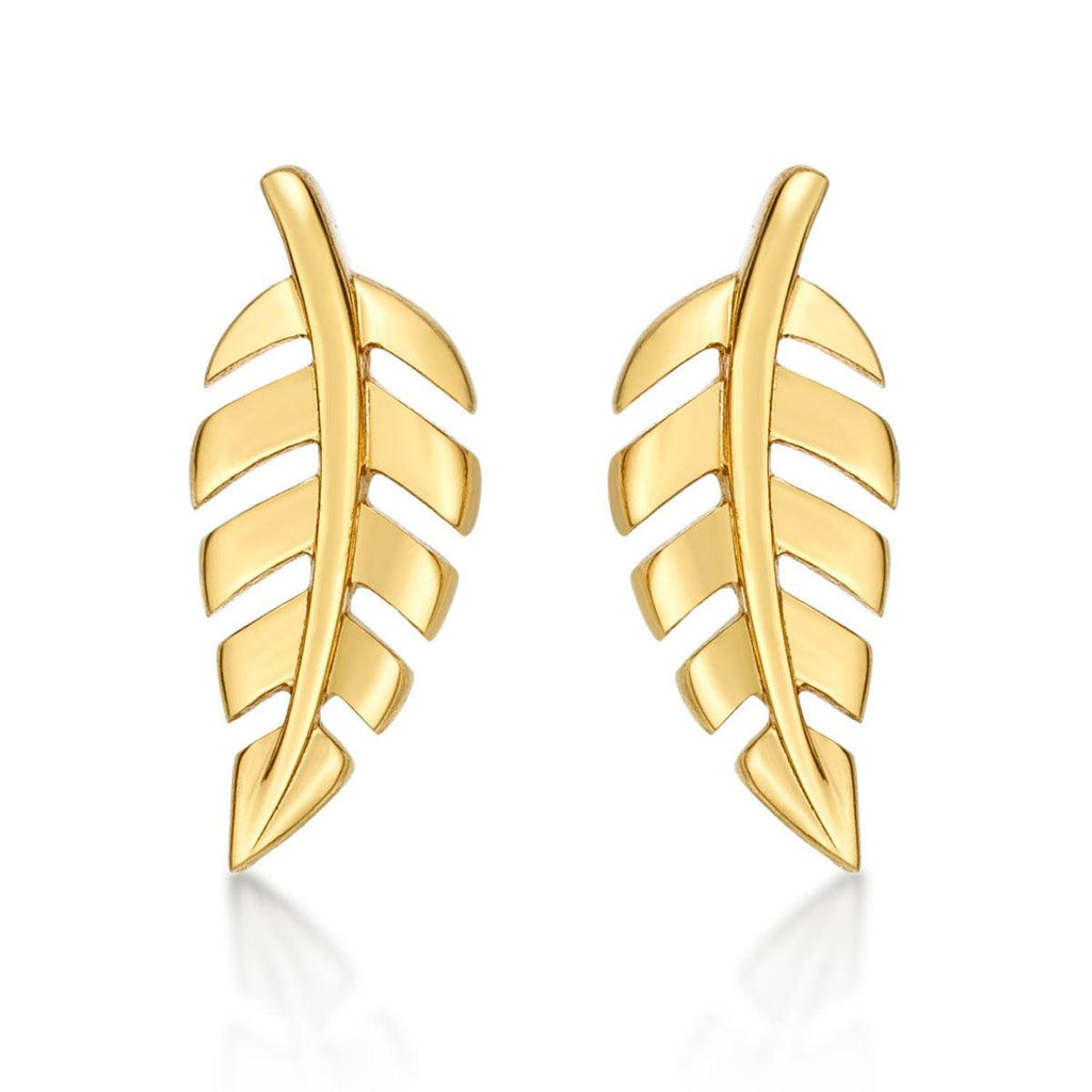 Small Gold Plated Feather Stud Earrings for Women