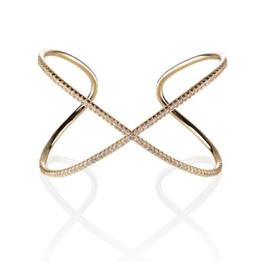 Gold Cross Cuff Bracelet with Cubic Zirconia - namana.london