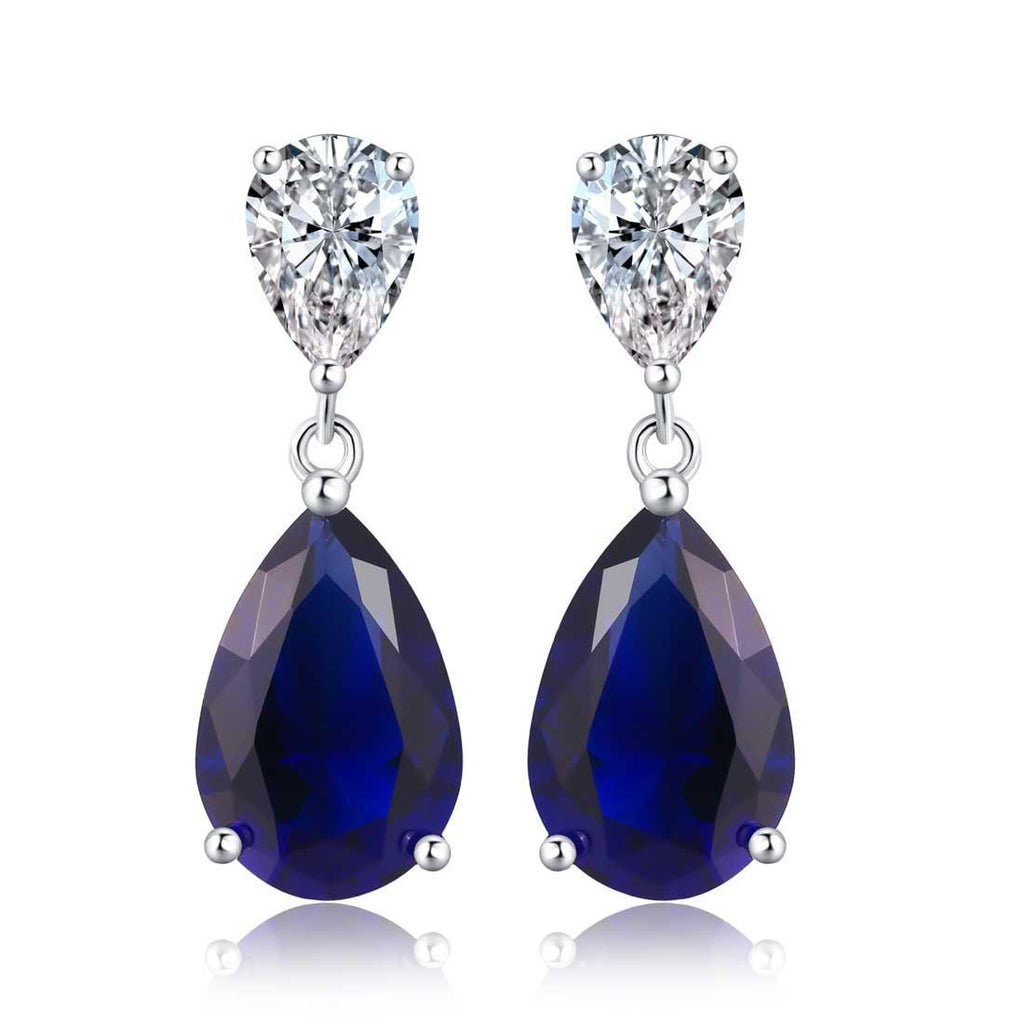 925 Sterling Silver Blue Pear Shaped Drop Earrings For Women - namana.london
