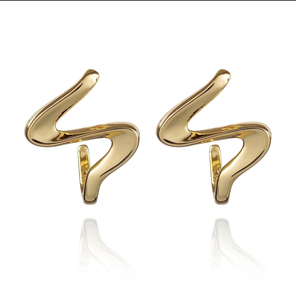 Gold Plated S Shaped Unusual Statement Earrings for Women