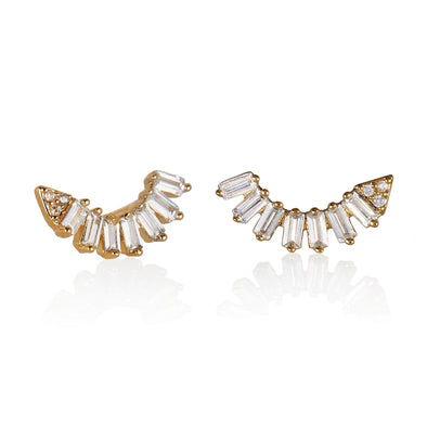 Rose Gold Ear Climber Earrings with Cubic Zirconia Gemstones - namana.london