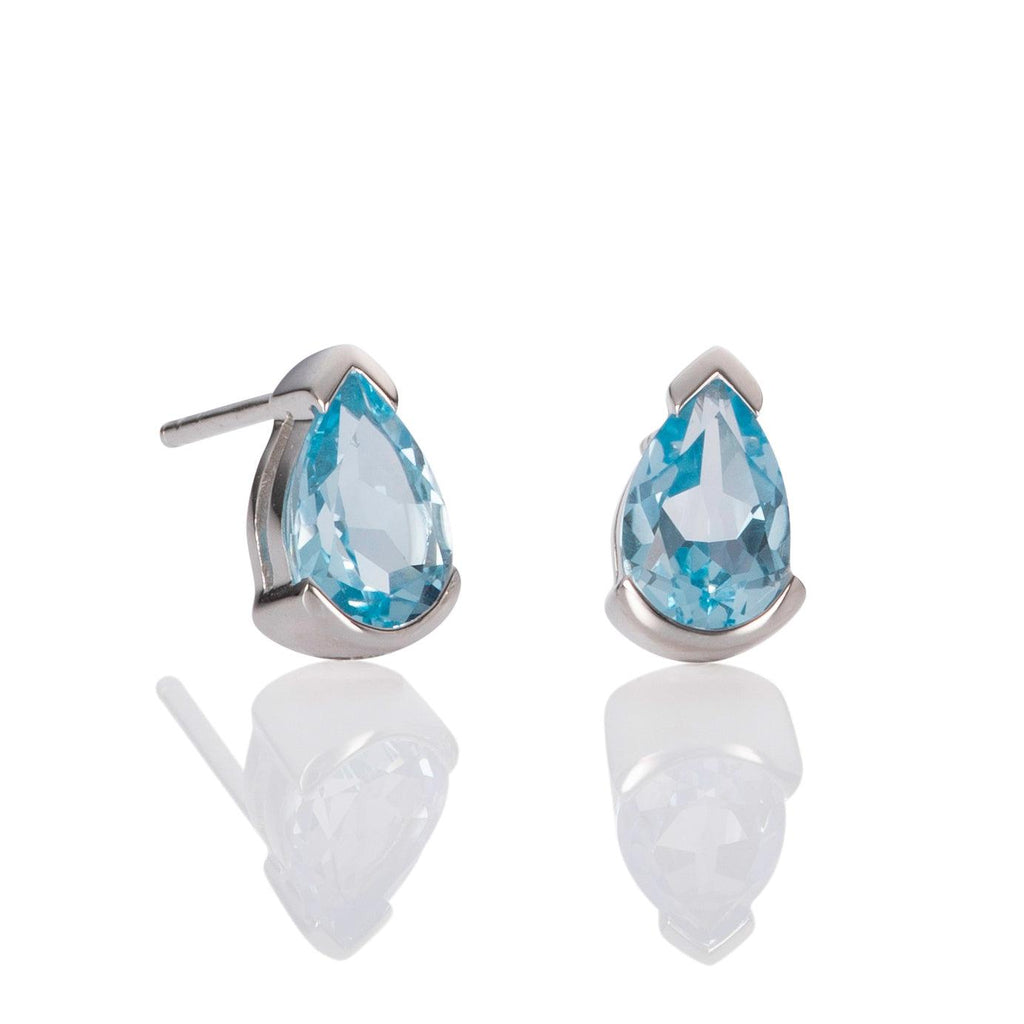 925 Sterling Silver Stud Earrings with Blue Topaz Gemstones