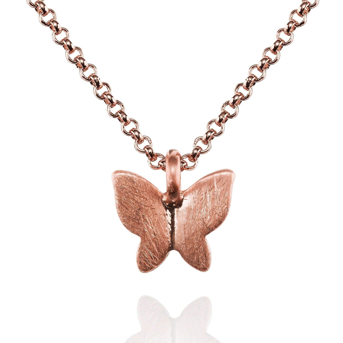 Rose Gold Butterfly Pendant Necklace with Brushed Finish - namana.london