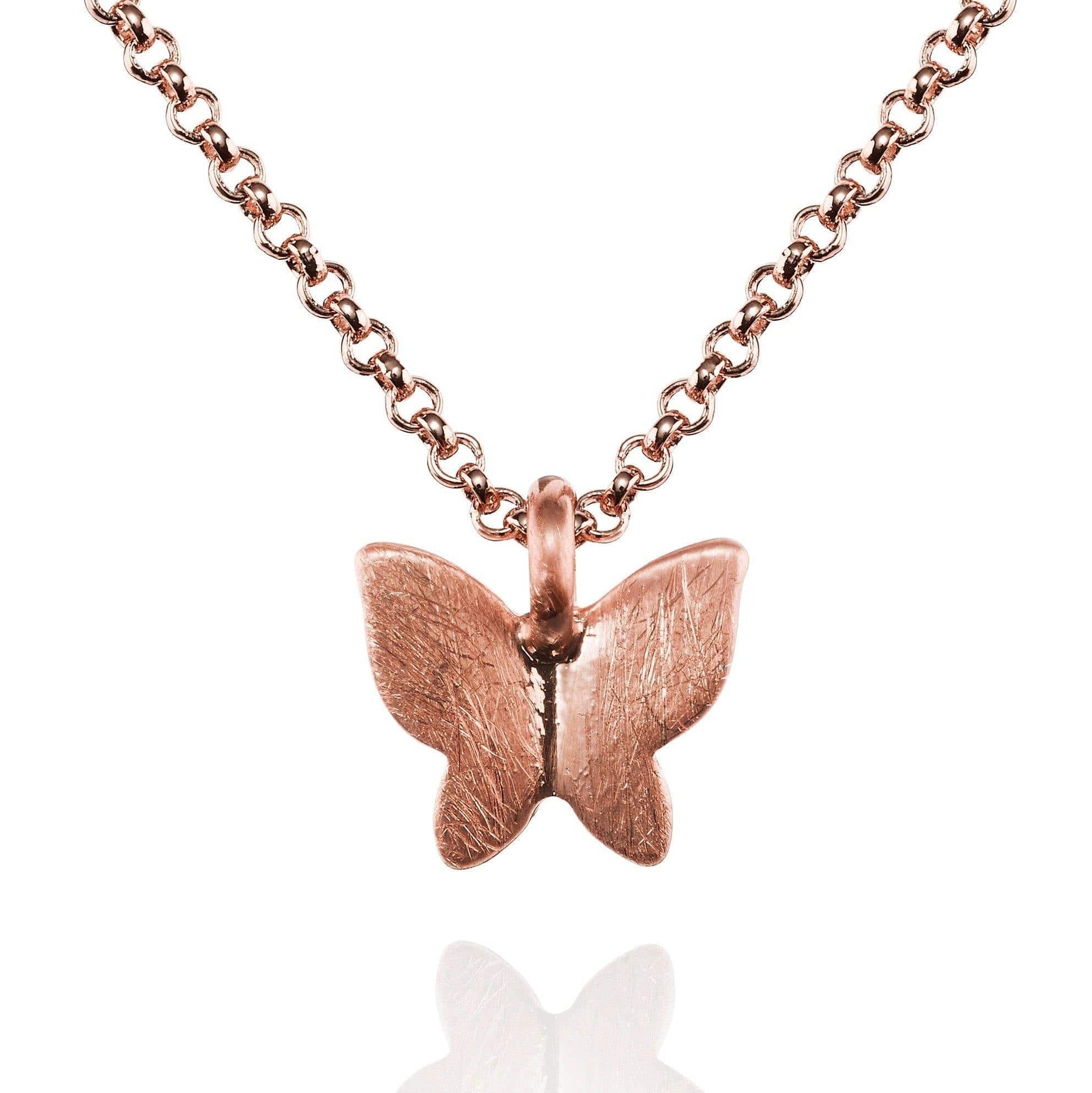 Rose Gold Butterfly Pendant Necklace with Brushed Finish - namana.london