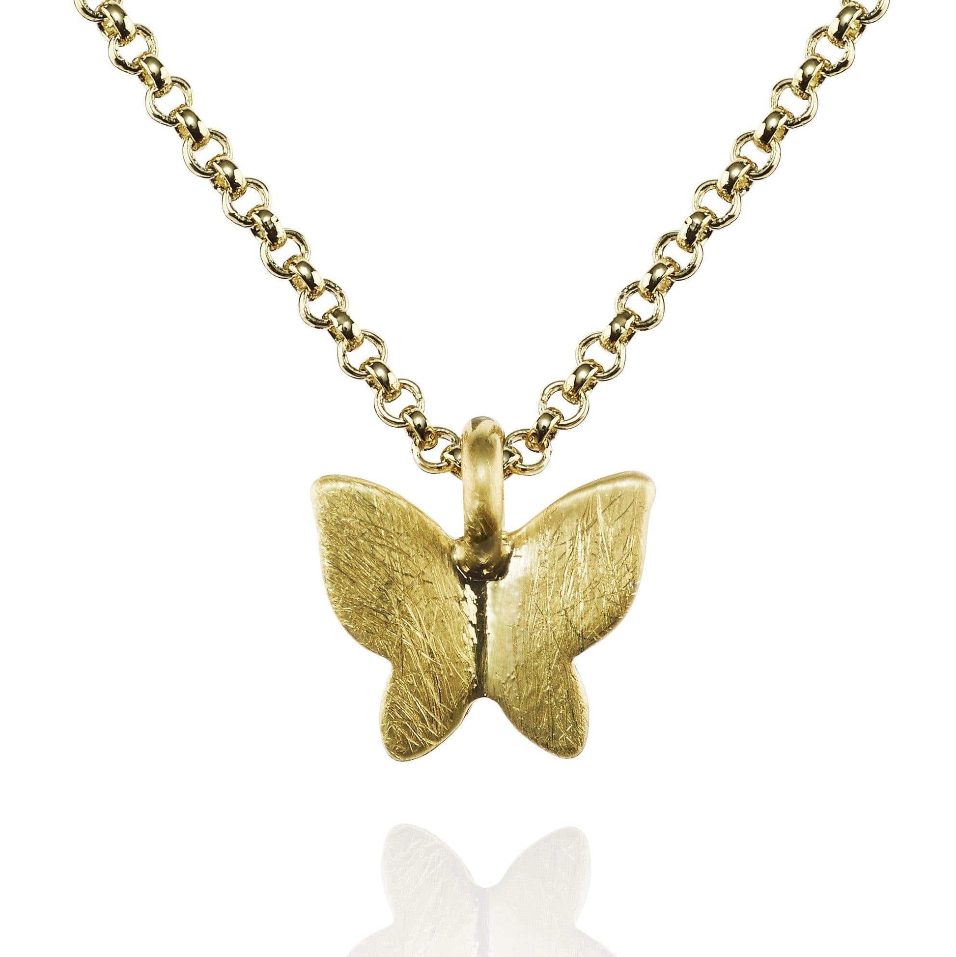 Gold Butterfly Pendant Necklace with Brushed Finish - namana.london