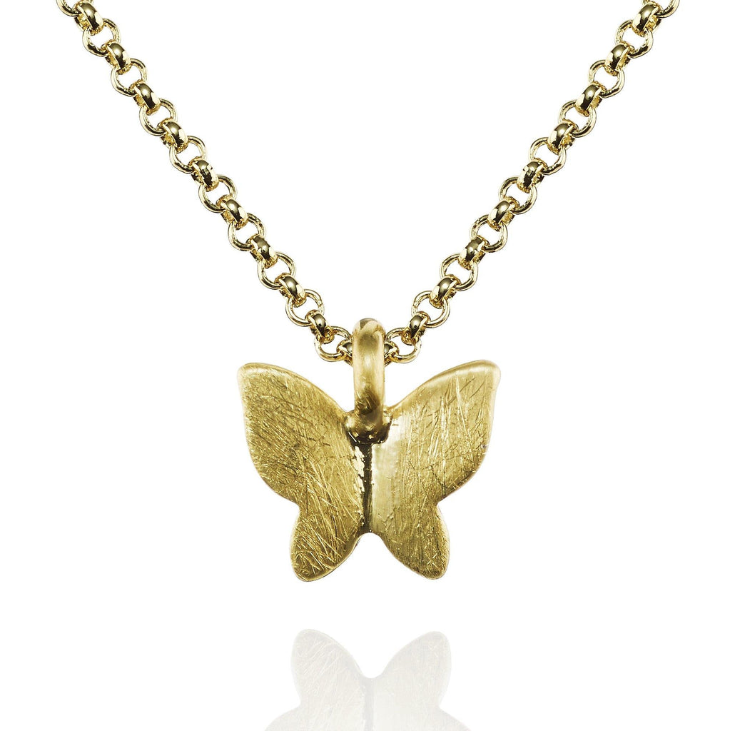 Gold Butterfly Pendant Necklace with Brushed Finish