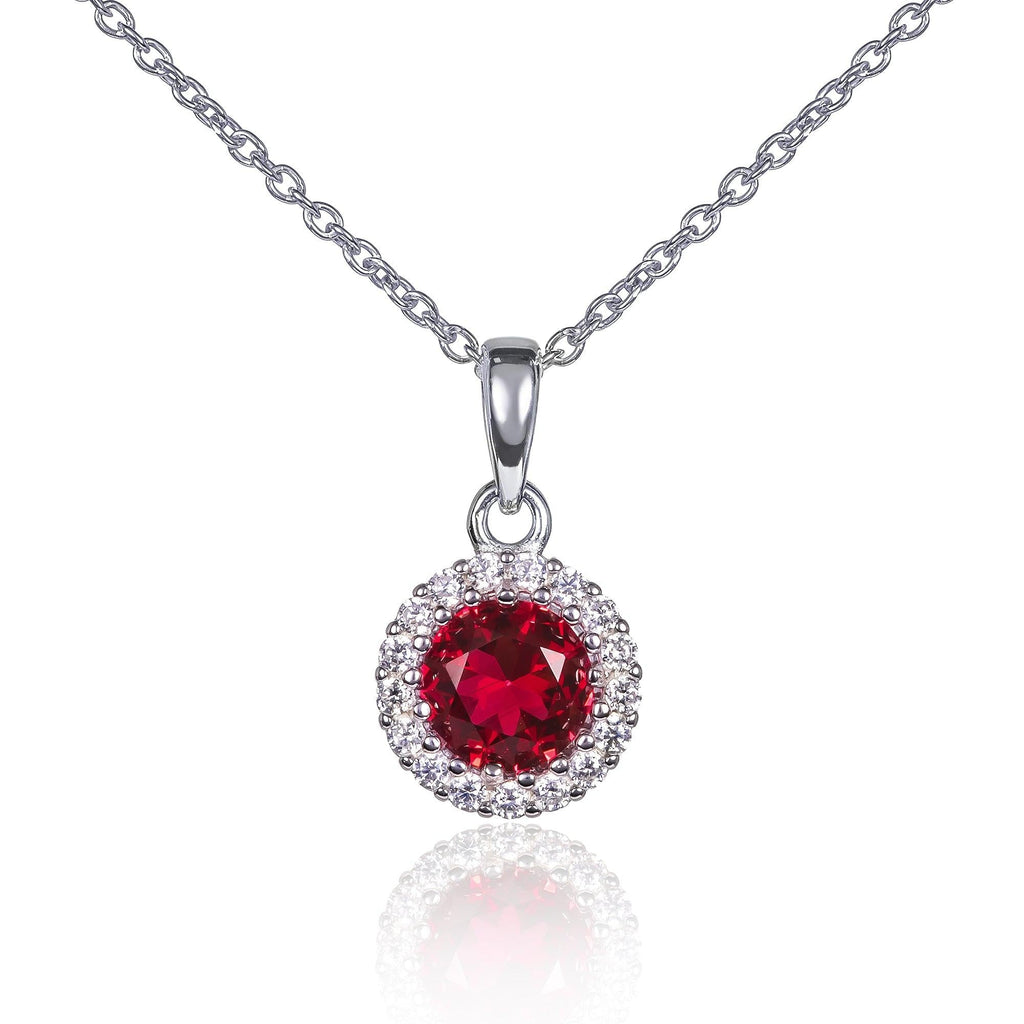 925 Sterling Silver Red Halo Pendant Necklace for Women. - namana.london