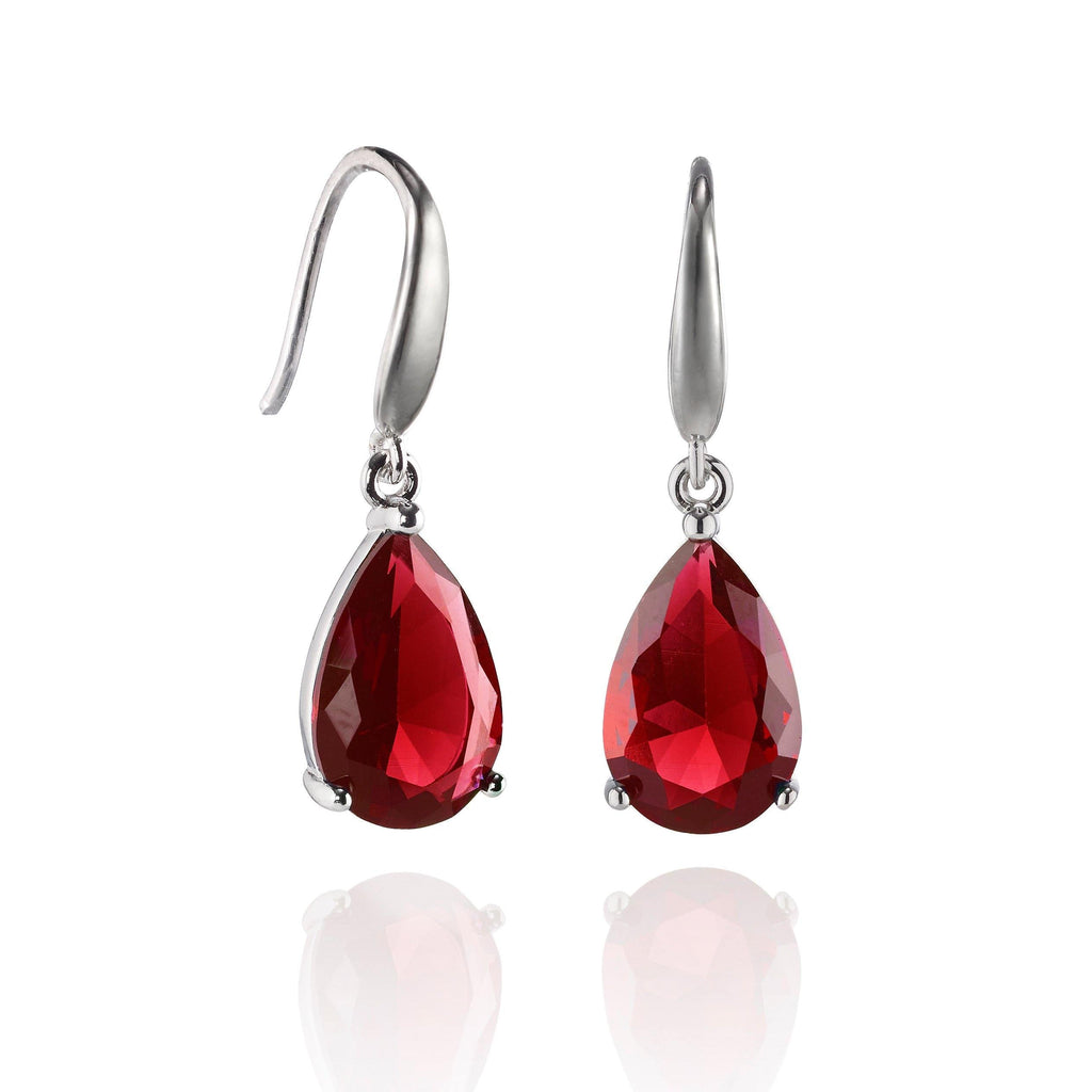 Pear Drop Earrings with Red Cubic Zirconia Stones - namana.london