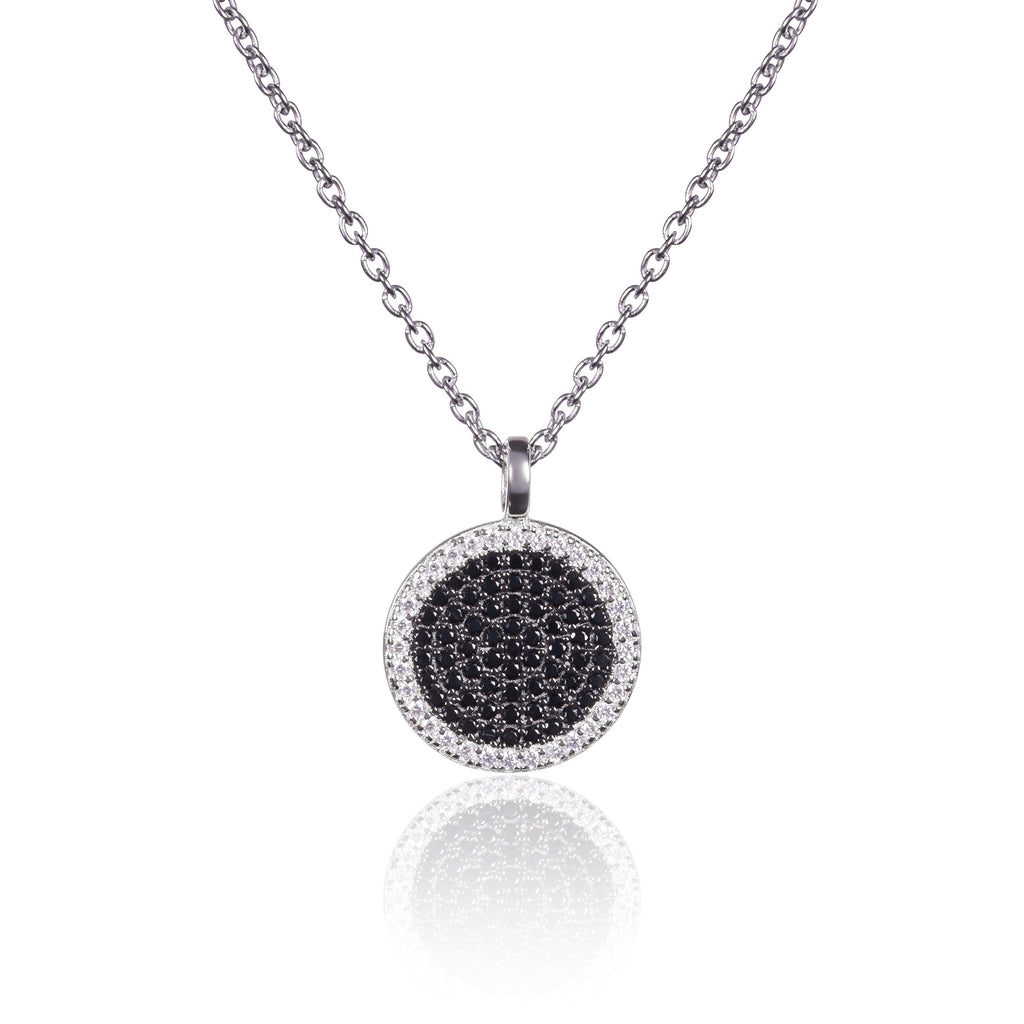 925 Silver Black and White Disc Pendant Necklace for Women