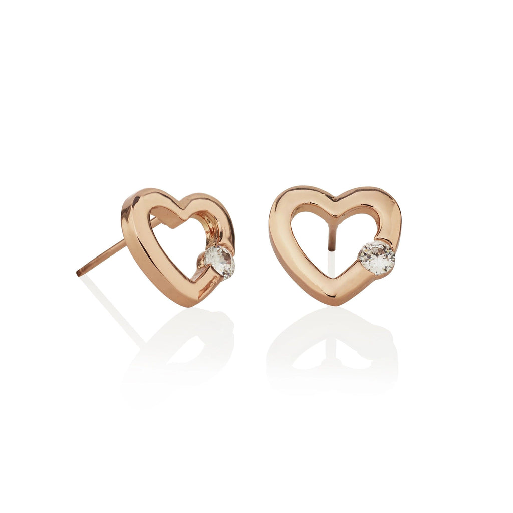 Rose Gold Love Heart Stud Earrings with Cubic Zirconia - namana.london