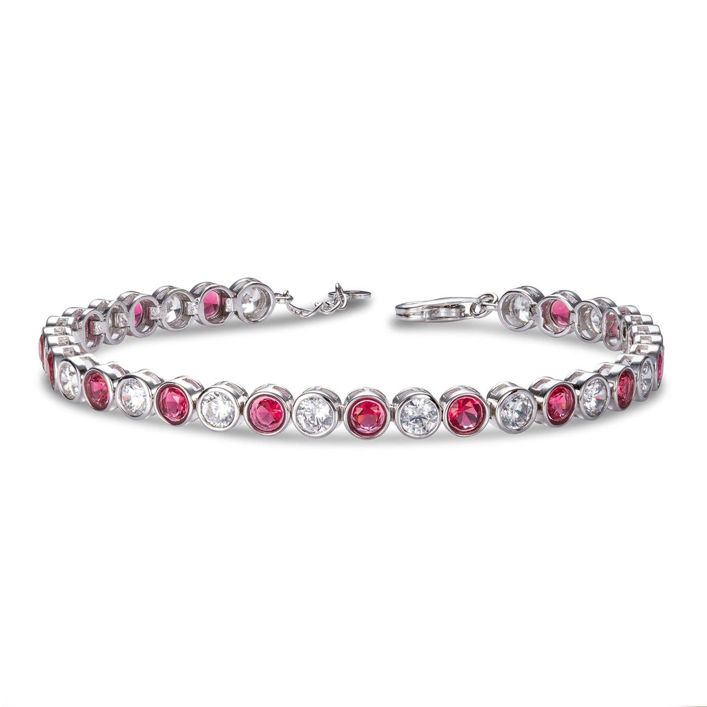 925 Sterling Silver Tennis Bracelet with Bezel Set Pink/Red & White Cubic Zirconia