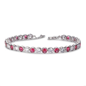 925 Sterling Silver Tennis Bracelet with Bezel Set Pink/Red & White Cubic Zirconia - namana.london