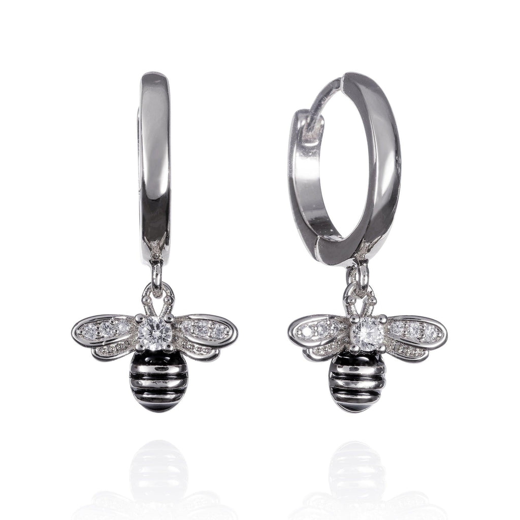 925 Sterling Silver Bumble Bee Hoop Earrings for Women
