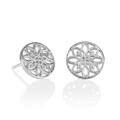 Mandala Disc Stud Earrings with Brushed Finish - namana.london