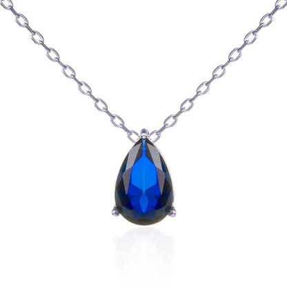 925 Sterling Silver Blue Pear Pendant Necklace for Women. - namana.london