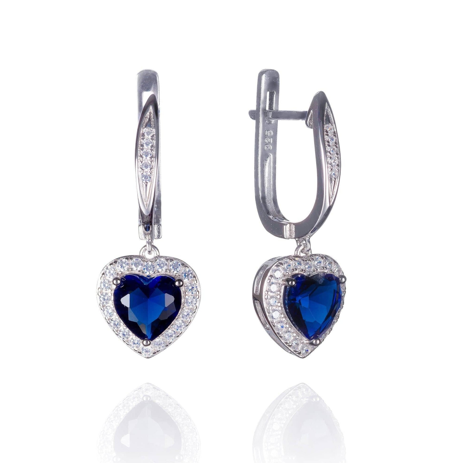 Sterling Silver Heart Earrings for Women With Blue Stones and Cubic Zirconia Gemtones - namana.london