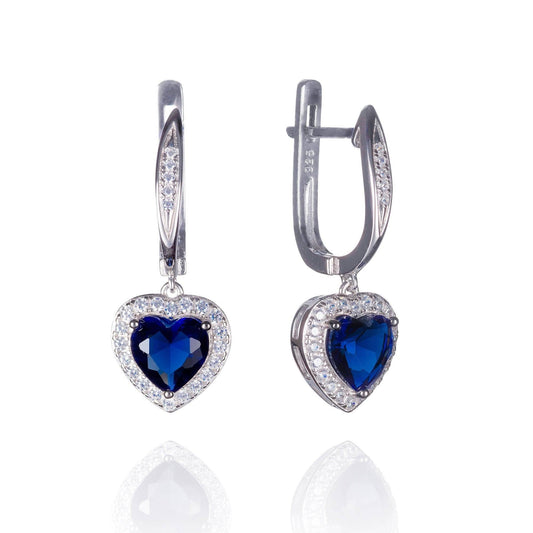 Sterling Silver Heart Earrings for Women With Blue Stones and Cubic Zirconia Gemtones - namana.london