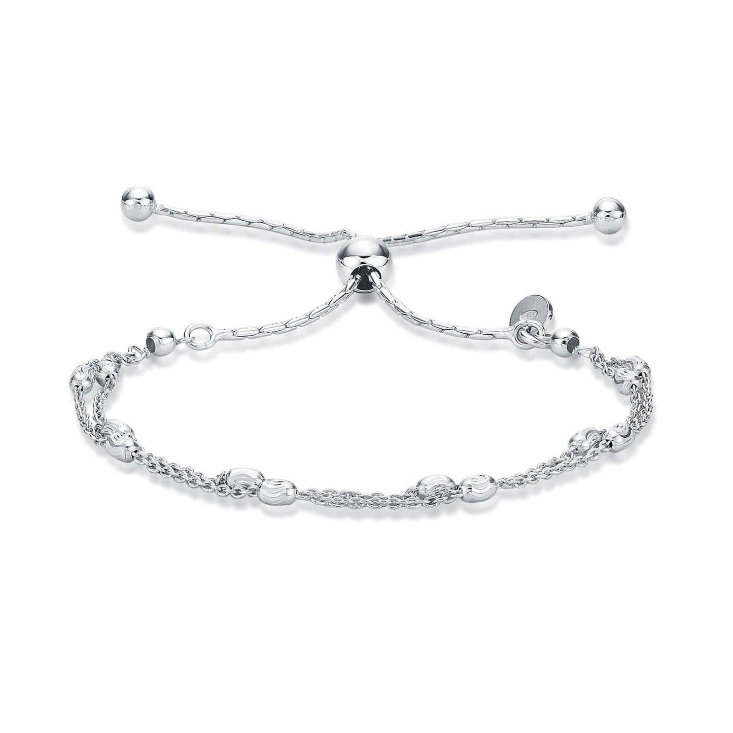 925 Sterling Silver Chain Bracelet with Diamond Cut Beads For Women - namana.london