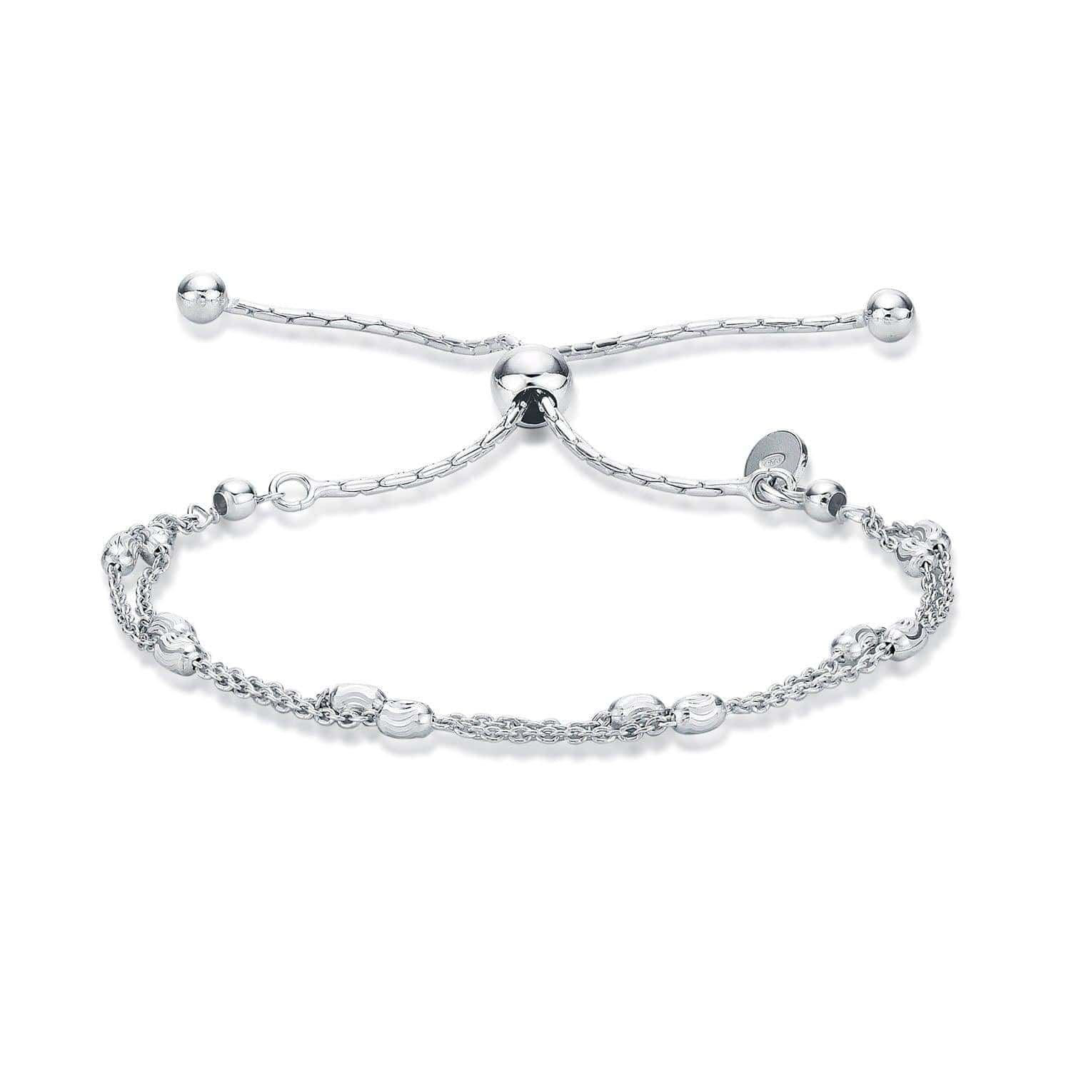 925 Sterling Silver Chain Bracelet with Diamond Cut Beads For Women - namana.london