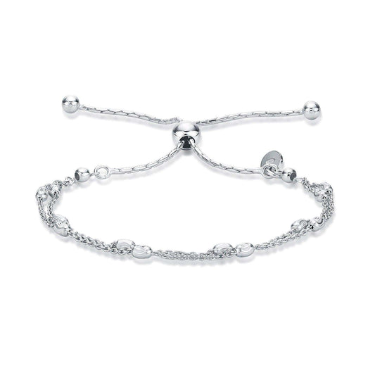 925 Sterling Silver Chain Bracelet with Diamond Cut Beads For Women - namana.london