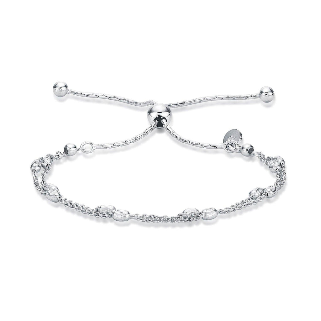 925 Sterling Silver Chain Bracelet with Diamond Cut Beads For Women