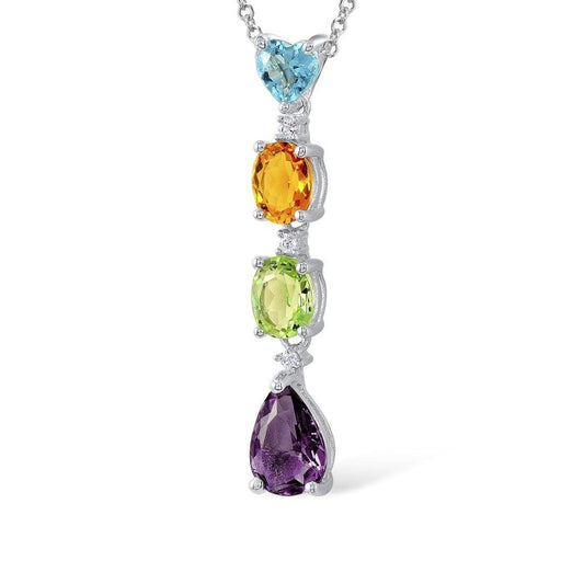 Sterling Silver Multicoloured Drop Pendant Necklace for Women - namana.london