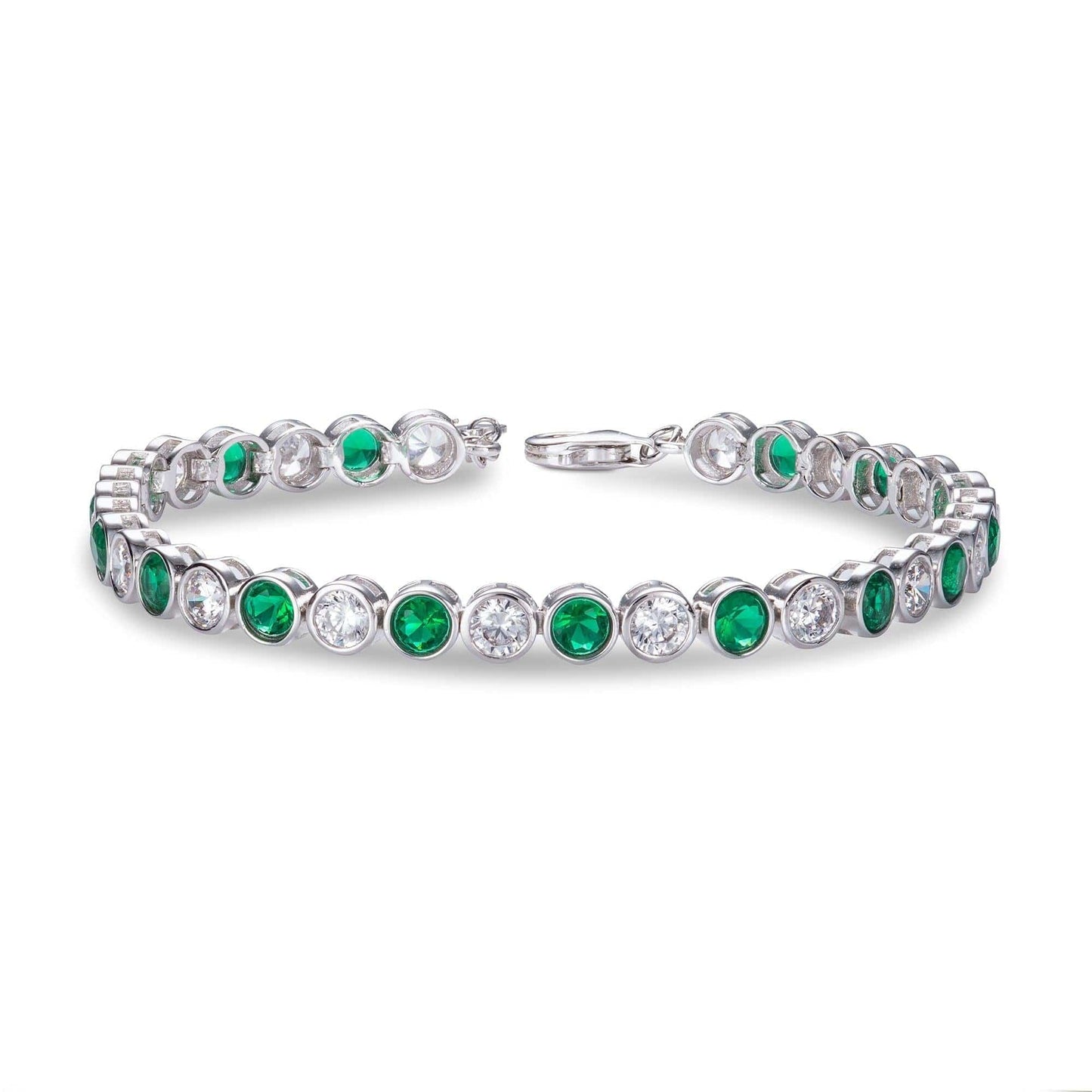 925 Sterling Silver Tennis Bracelet with Bezel Set Green & White Cubic Zirconia - namana.london