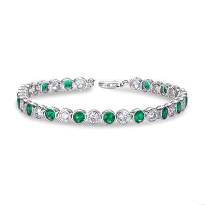 925 Sterling Silver Tennis Bracelet with Bezel Set Green & White Cubic Zirconia - namana.london