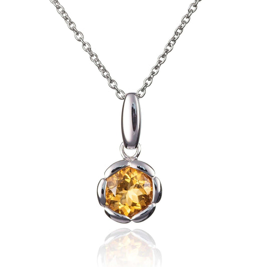 925 Sterling Silver Round Citrine Pendant Necklace - namana.london