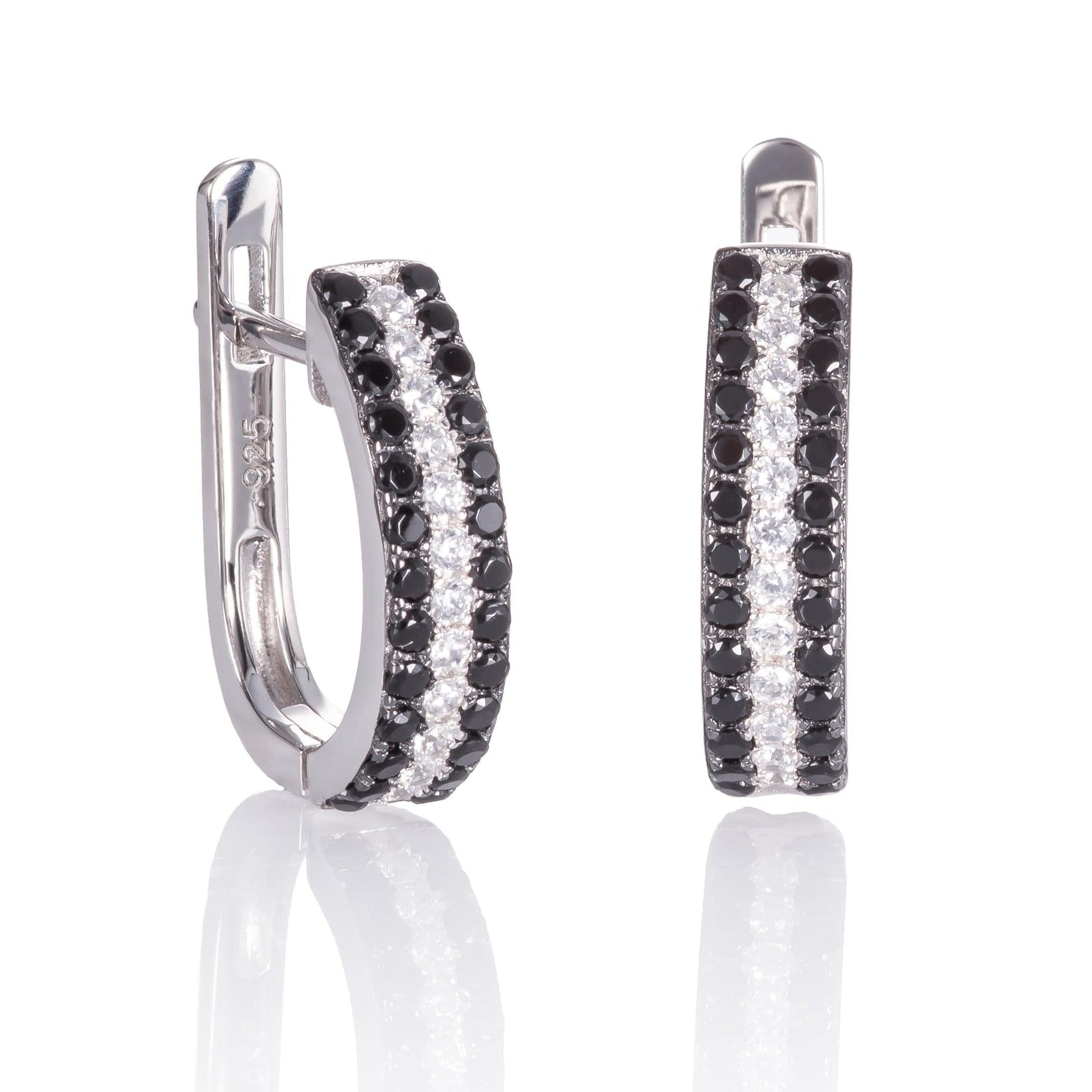 Sterling Silver Hoop Earrings for Women with Black Stones - namana.london