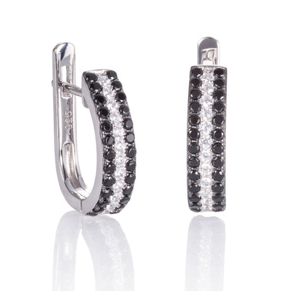 Sterling Silver Hoop Earrings for Women with Black Stones - namana.london