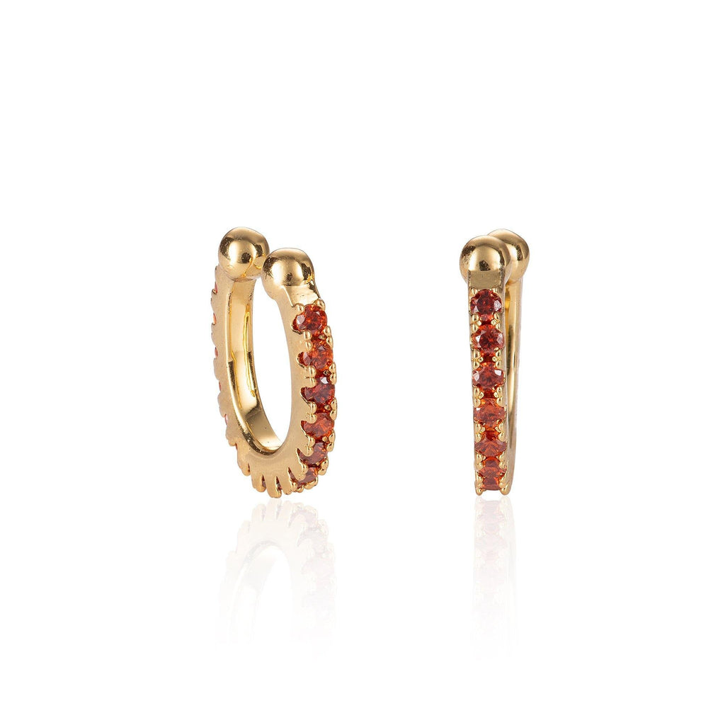 Pair of Gold Ear Cuffs with Red Cubic Zirconia Stones - namana.london