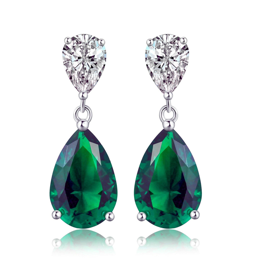 925 Sterling Silver Green Pear Shaped Drop Earrings For Women