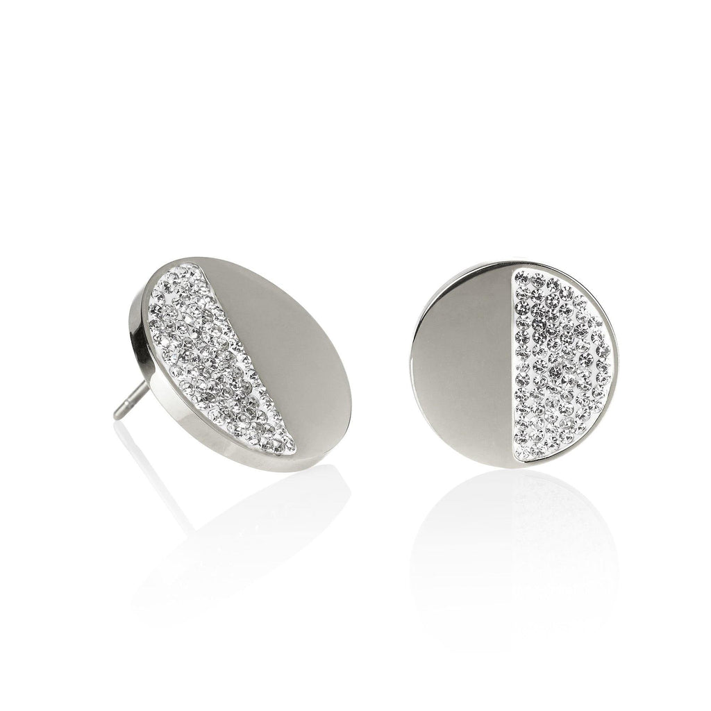 Disc Stud Earrings with Swarovski Crystals