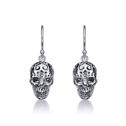 925 Sterling Silver Oxidised Skull Drop Earrings for Women - namana.london